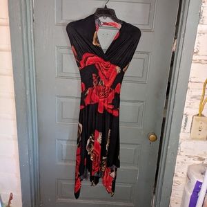 Large Roses Halter dress tie at neck sz L 65% cotton 35% polyester